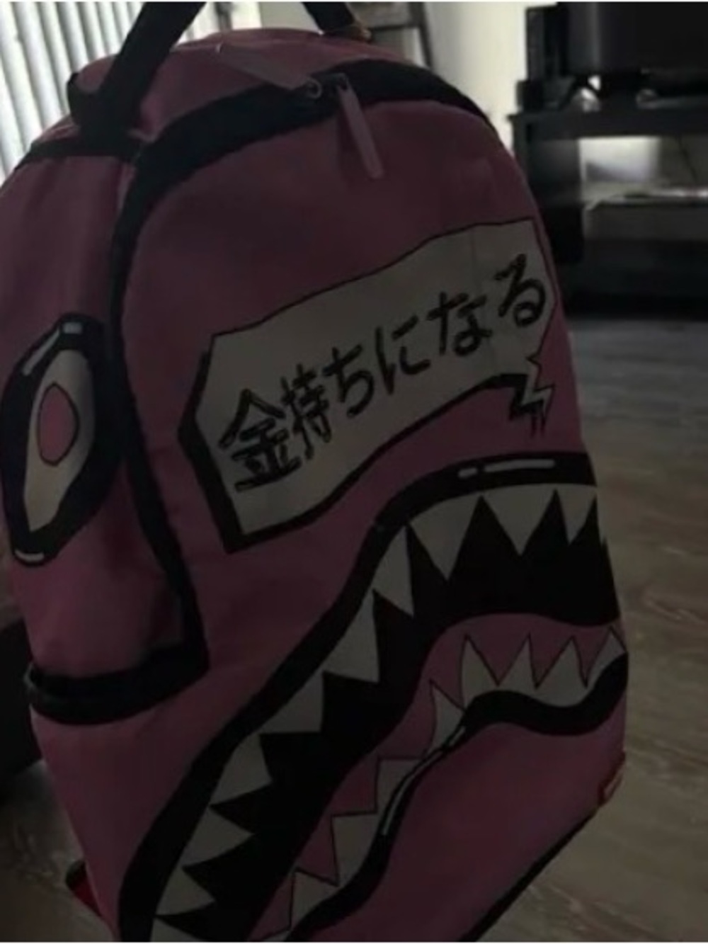 Pink Graphic Shark-Print Backpack for Women